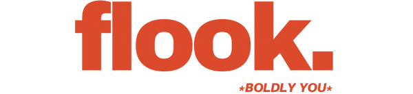 Red 'flook.' logo with tagline on a white background